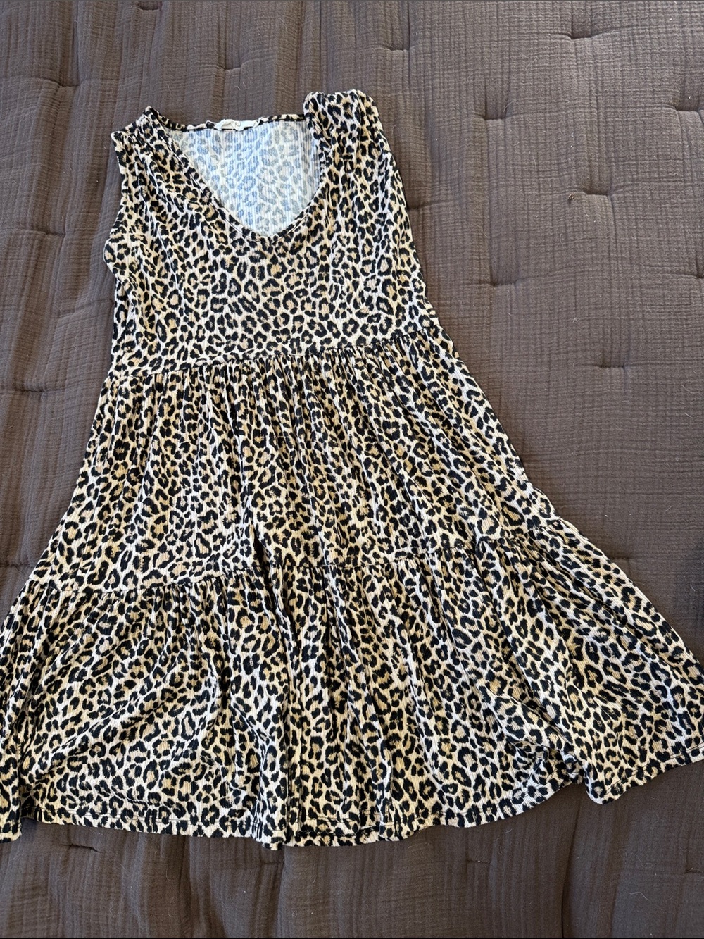 Women’s Leopard Print Tiered Dress - Beige & Black